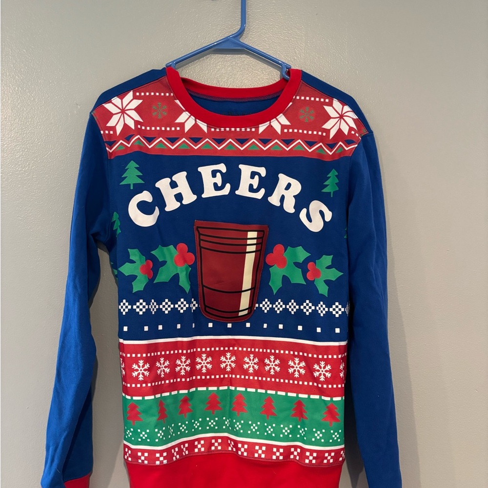 Awake Festive Cheers Sweater - Blue and Red. Youth L but could fit as Adult S.